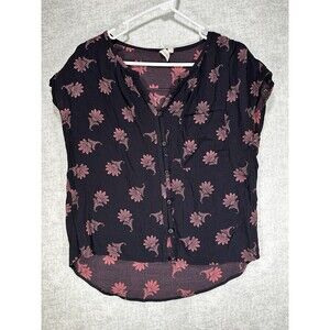 Treasure & Bond  Floral Leaf Shirt Button Up Cap Sleeve Size Small Dark Purple